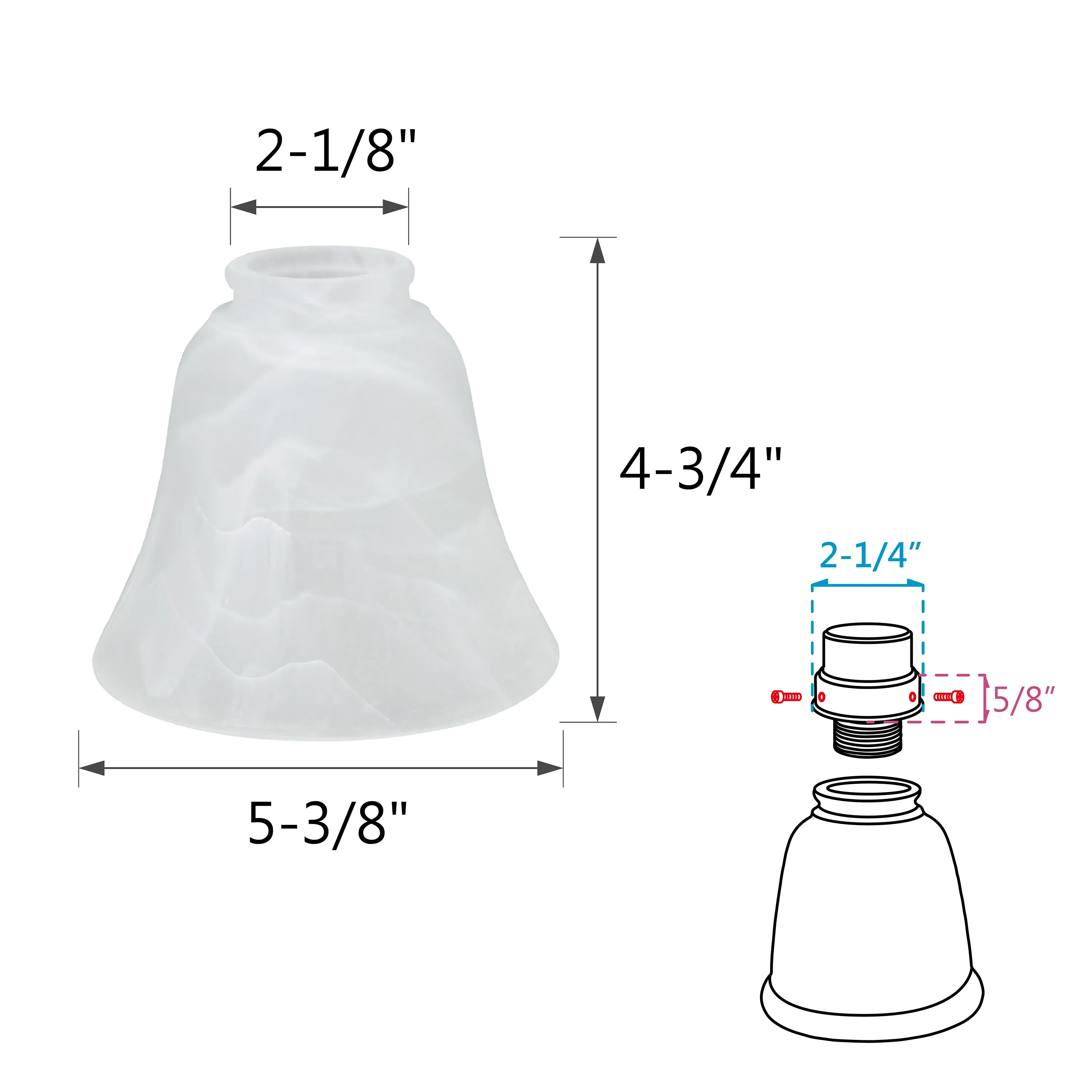 # 23027-4 Transitional Style Replacement Bell Shaped Alabaster Glass Shade, 2 1/8" Fitter Size, 4 3/4" high x 5 3/8" diameter, 4 Pack