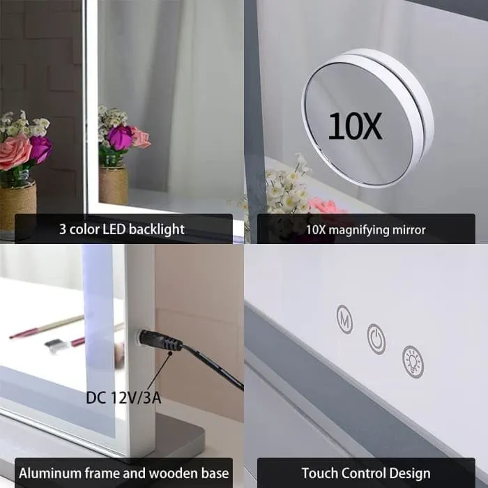 10x Magnification Mirror With Smart Touch Control And 3 Colors Dimmable Light For Bathroom And Bedroom (71 x 57 Cm)