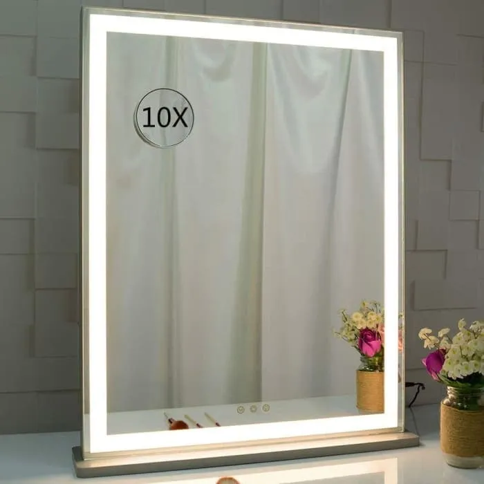 10x Magnification Mirror With Smart Touch Control And 3 Colors Dimmable Light For Bathroom And Bedroom (71 x 57 Cm)