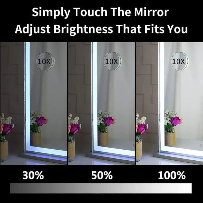 10x Magnification Mirror With Smart Touch Control And 3 Colors Dimmable Light For Bathroom And Bedroom (71 x 57 Cm)