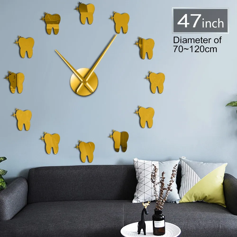 12 Teeth Sticker Dental Tooth Wall Art Modern Wall Clock Living Room Decorative Wall Watch Nurse Ornament Hygienist Dentist Gift