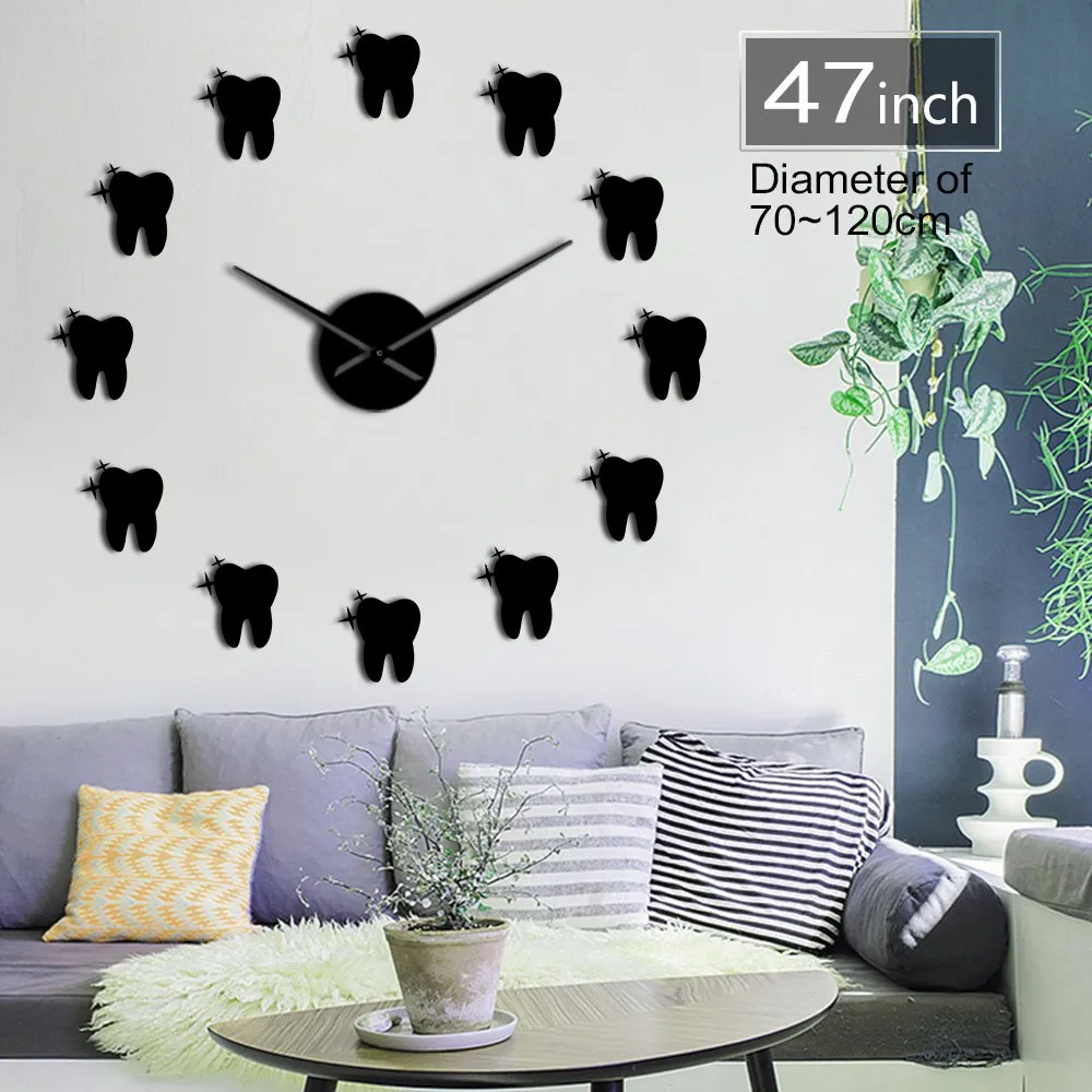 12 Teeth Sticker Dental Tooth Wall Art Modern Wall Clock Living Room Decorative Wall Watch Nurse Ornament Hygienist Dentist Gift