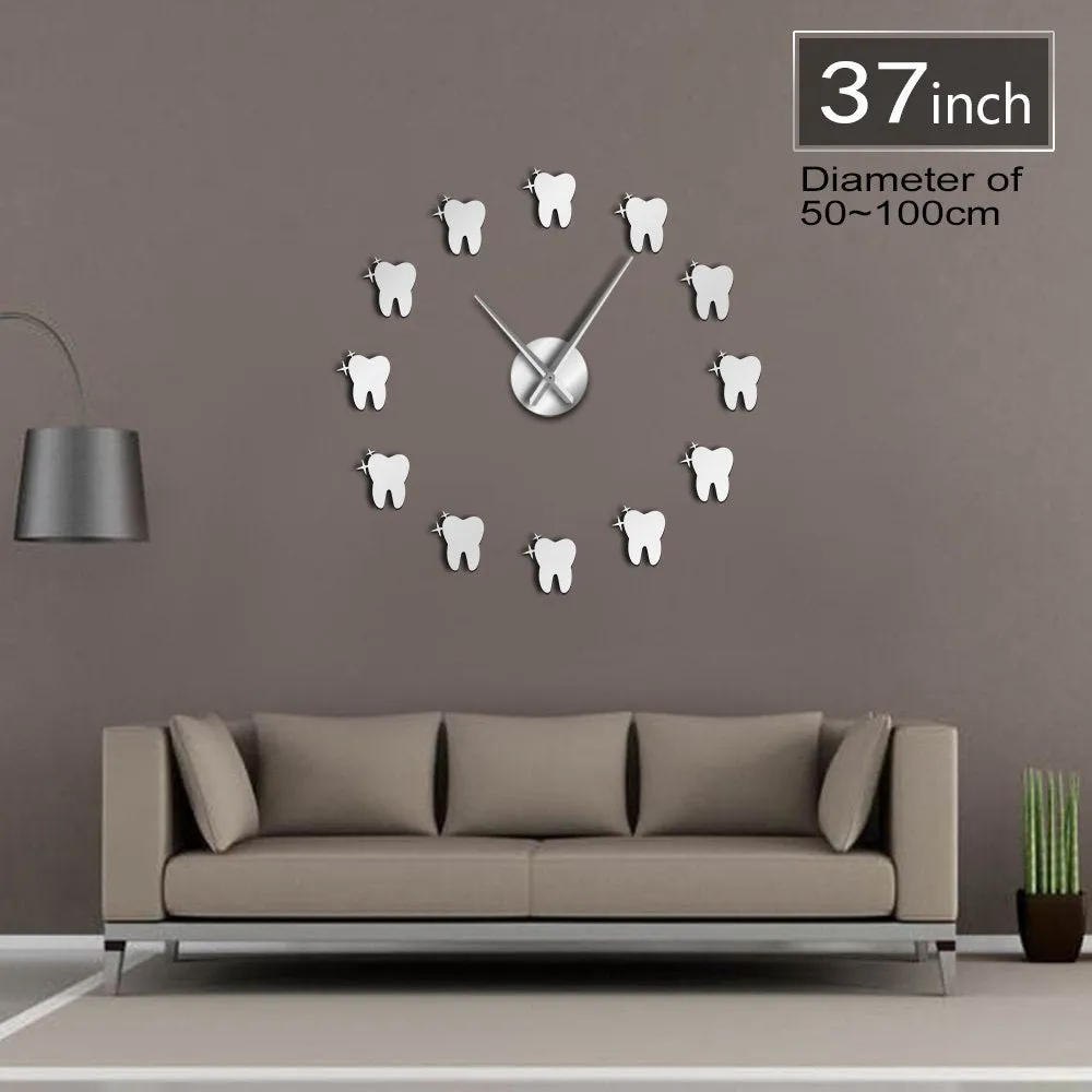 12 Teeth Sticker Dental Tooth Wall Art Modern Wall Clock Living Room Decorative Wall Watch Nurse Ornament Hygienist Dentist Gift