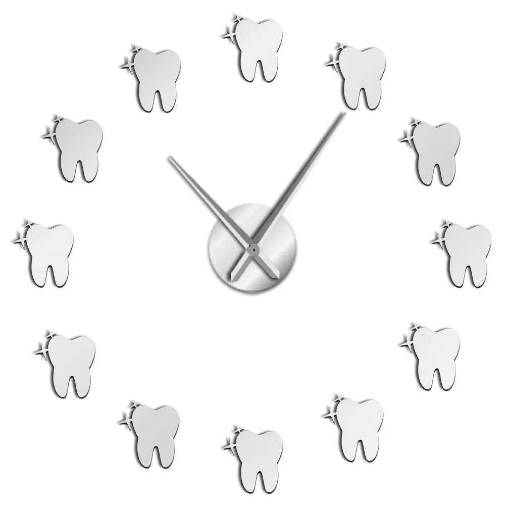 12 Teeth Sticker Dental Tooth Wall Art Modern Wall Clock Living Room Decorative Wall Watch Nurse Ornament Hygienist Dentist Gift