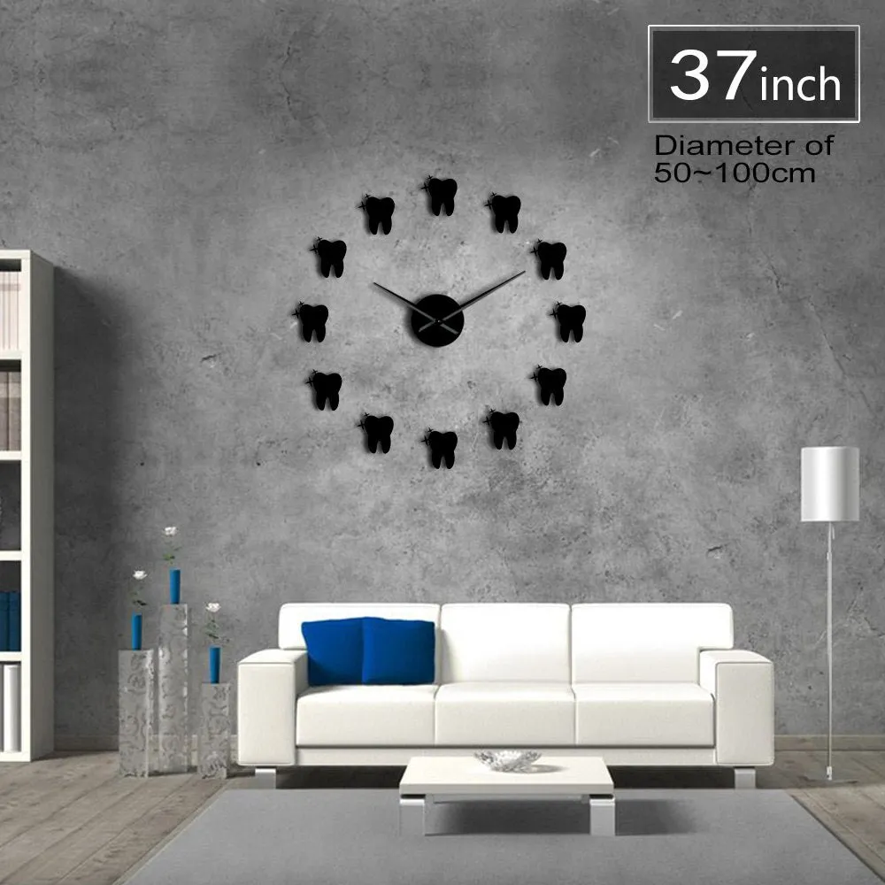 12 Teeth Sticker Dental Tooth Wall Art Modern Wall Clock Living Room Decorative Wall Watch Nurse Ornament Hygienist Dentist Gift