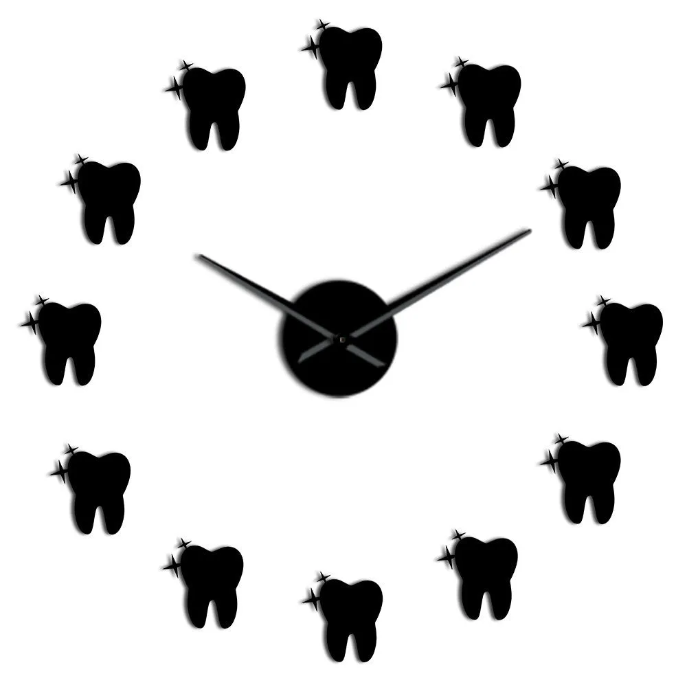 12 Teeth Sticker Dental Tooth Wall Art Modern Wall Clock Living Room Decorative Wall Watch Nurse Ornament Hygienist Dentist Gift
