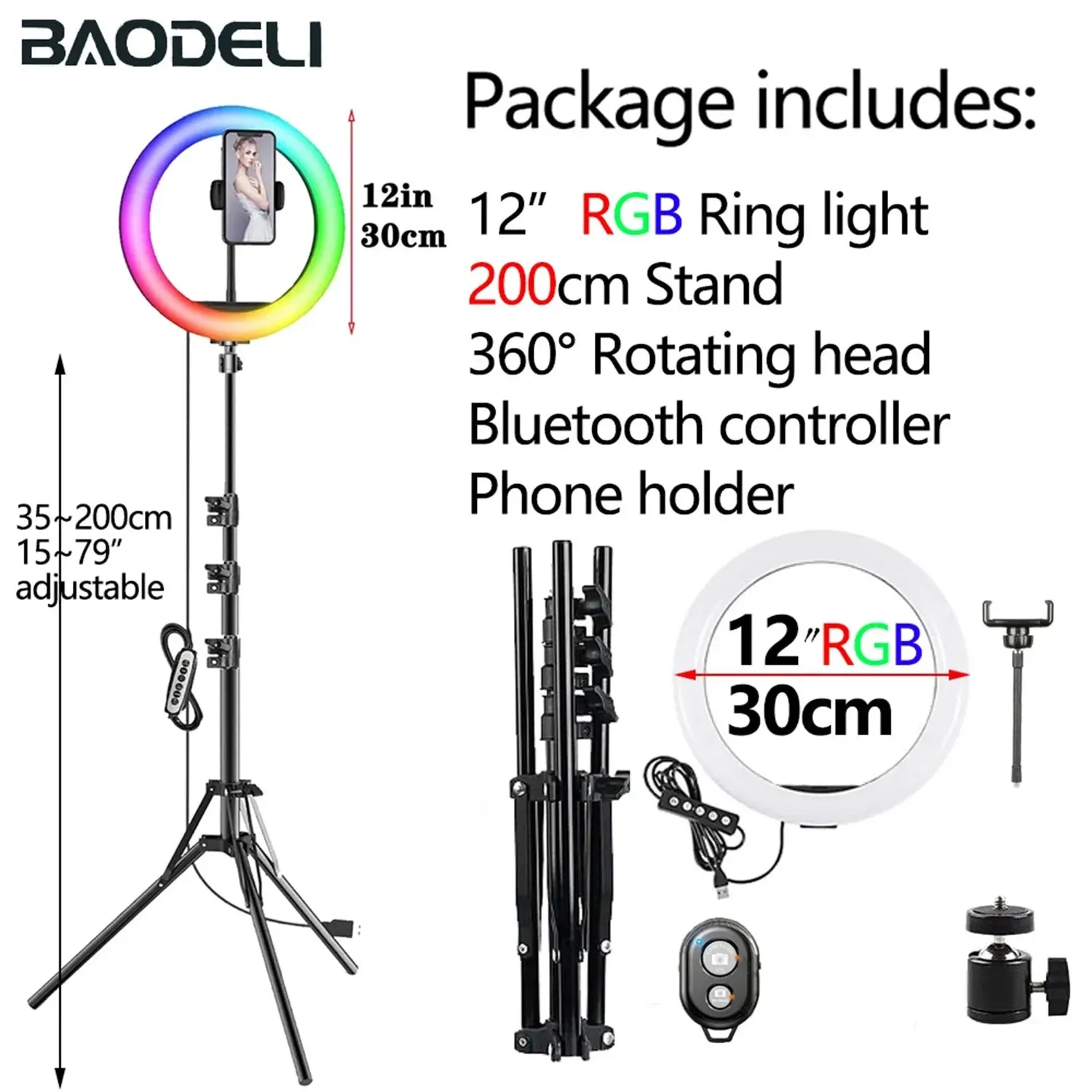 12in Selfie Ring & Tripod Phone Stand Holder