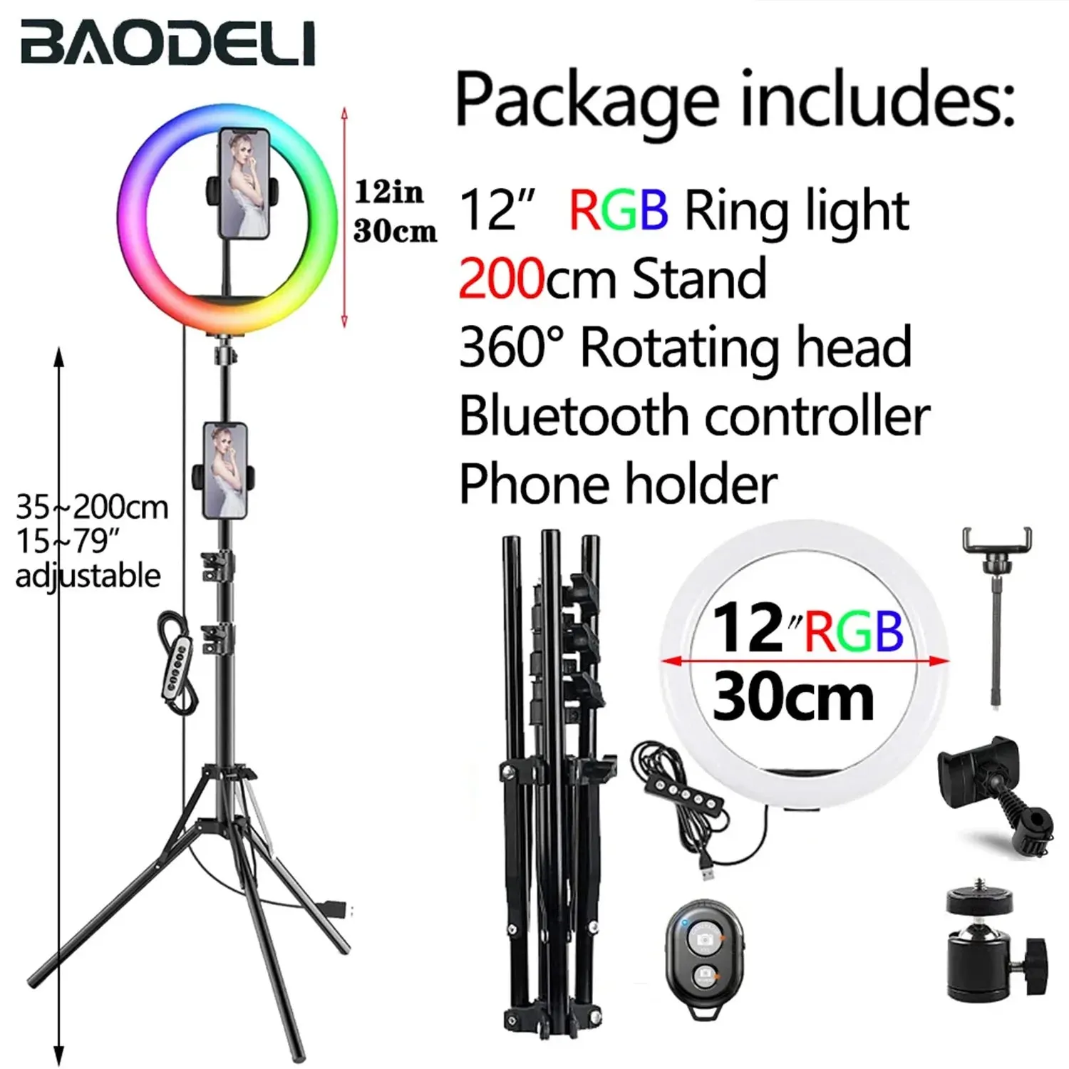 12in Selfie Ring & Tripod Phone Stand Holder