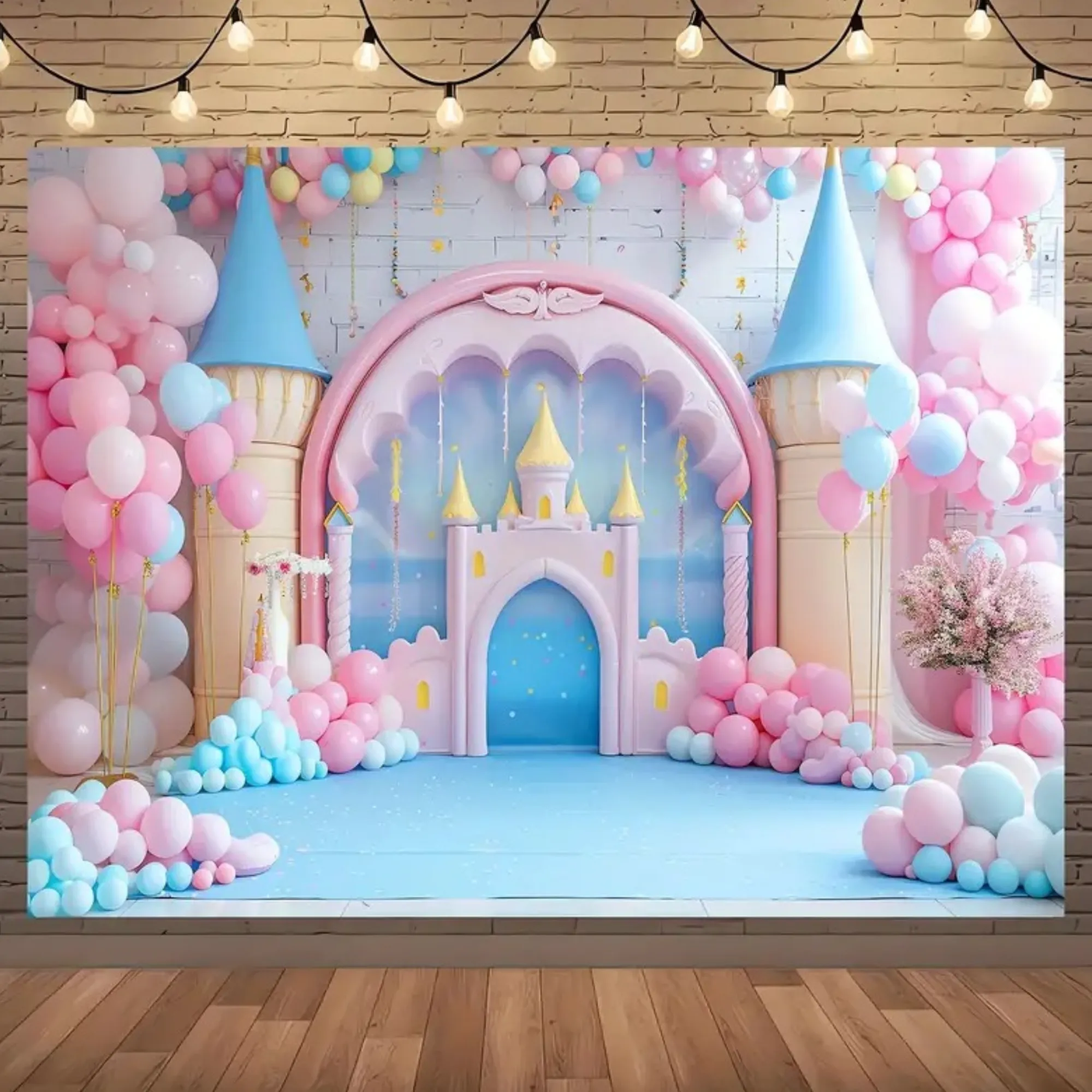 2.3M X 1.8M Fairy Tale Castle And Balloon Photography Backdrop Event Cloth