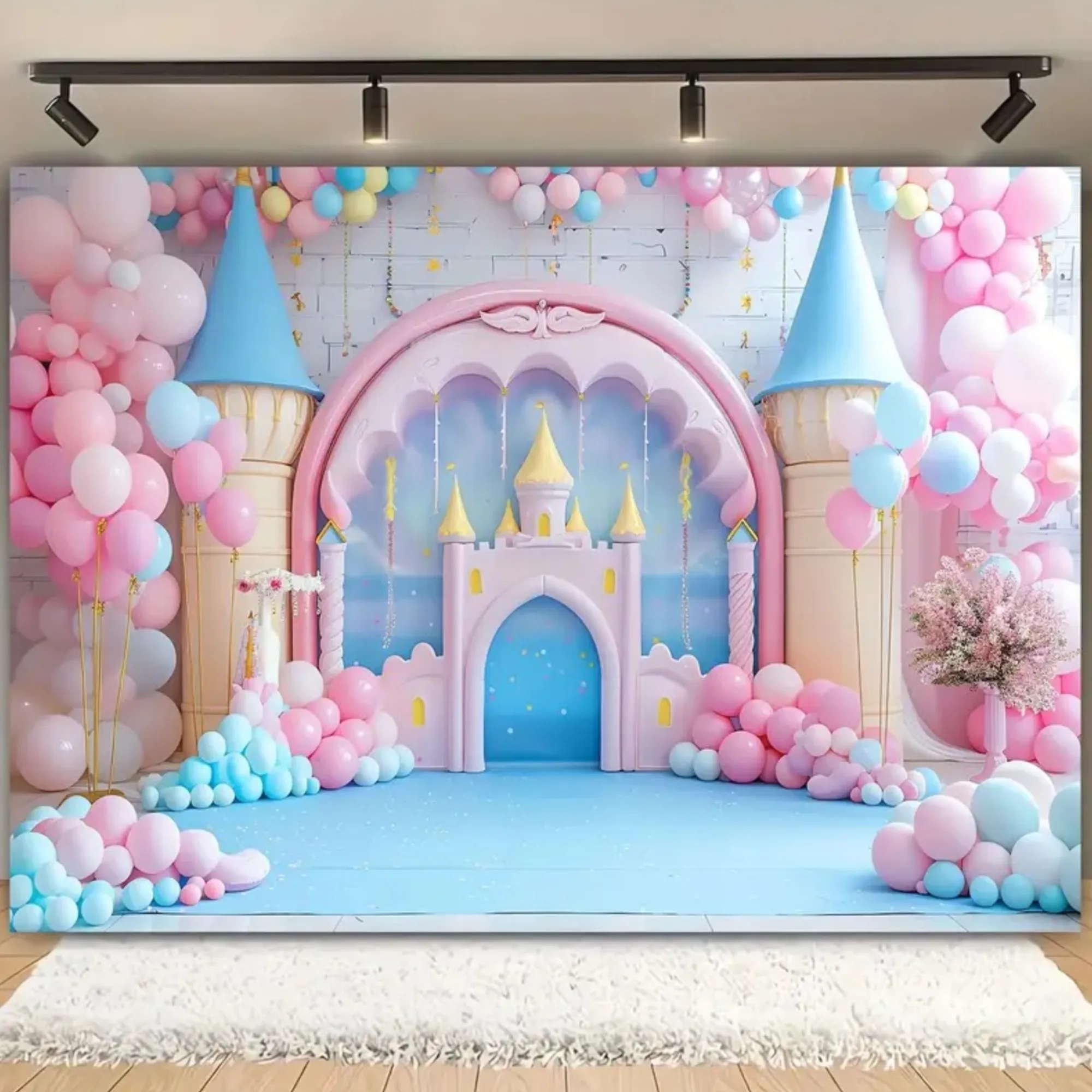 2.3M X 1.8M Fairy Tale Castle And Balloon Photography Backdrop Event Cloth