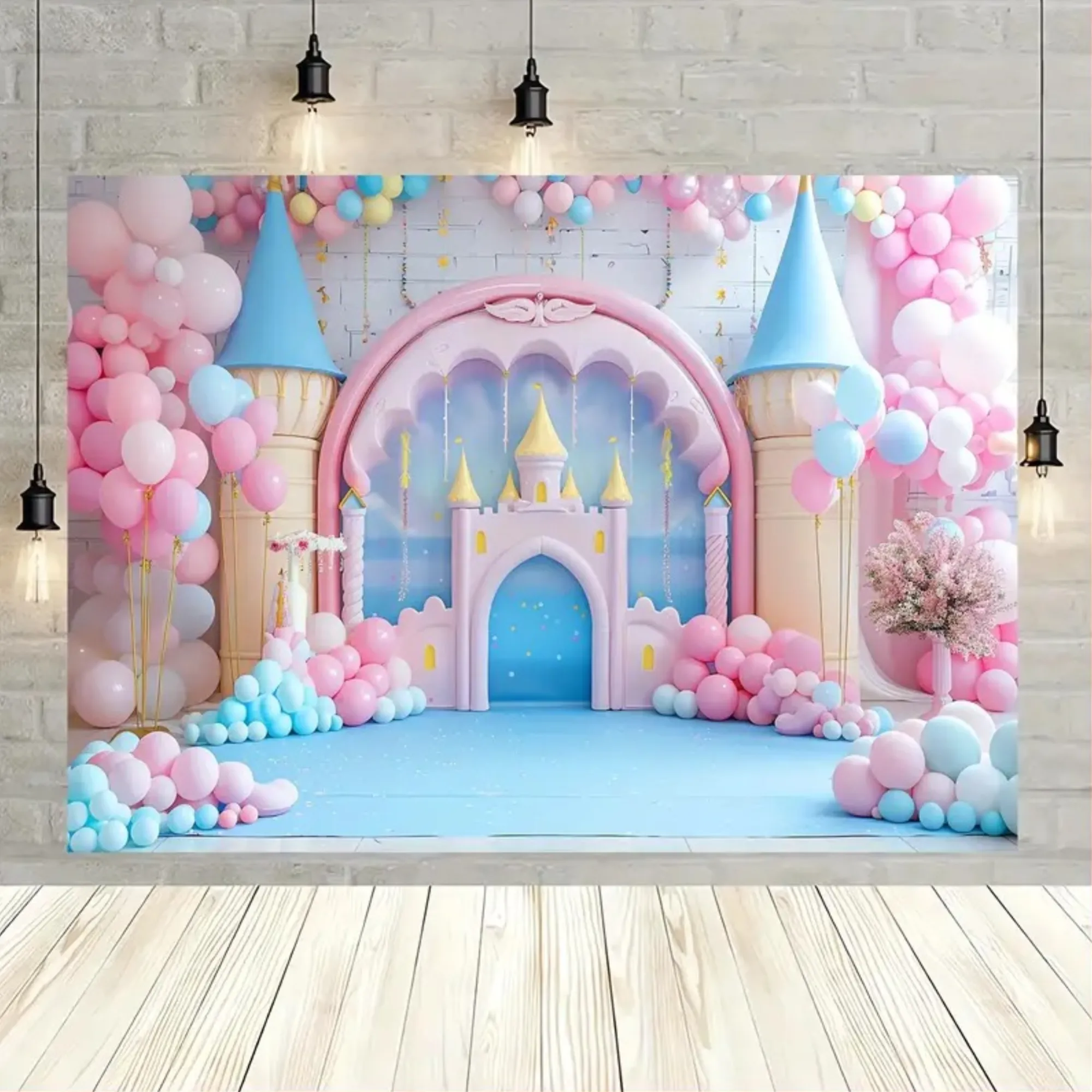 2.3M X 1.8M Fairy Tale Castle And Balloon Photography Backdrop Event Cloth