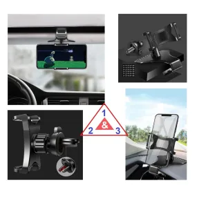 3 in 1 Car GPS Smartphone Holder: Dashboard / Visor Clamp   AC Grid Clip for BLU G Studio Plus HD - Black