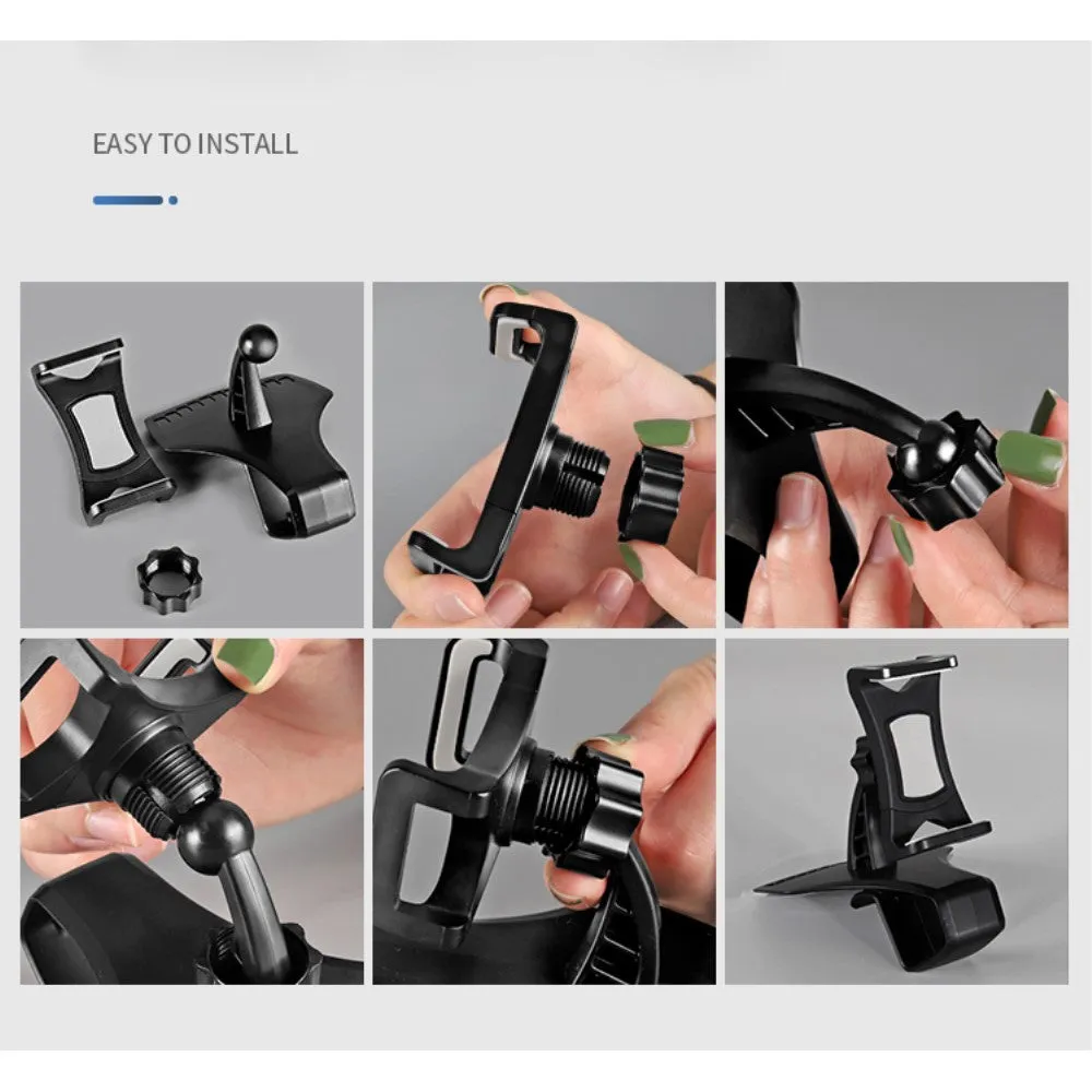 3 in 1 Car GPS Smartphone Holder: Dashboard / Visor Clamp   AC Grid Clip for BLU G Studio Plus HD - Black