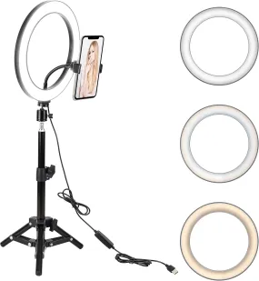 3 Shades Ring Light LED 26cm Photography Lighting Video Studio Live Selfie Makeup Ring light (Set)