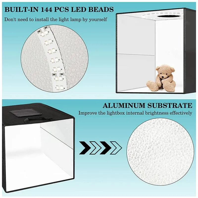 60cm Portable LED Studio Photo Box with LED Lights and 3 Backdrops