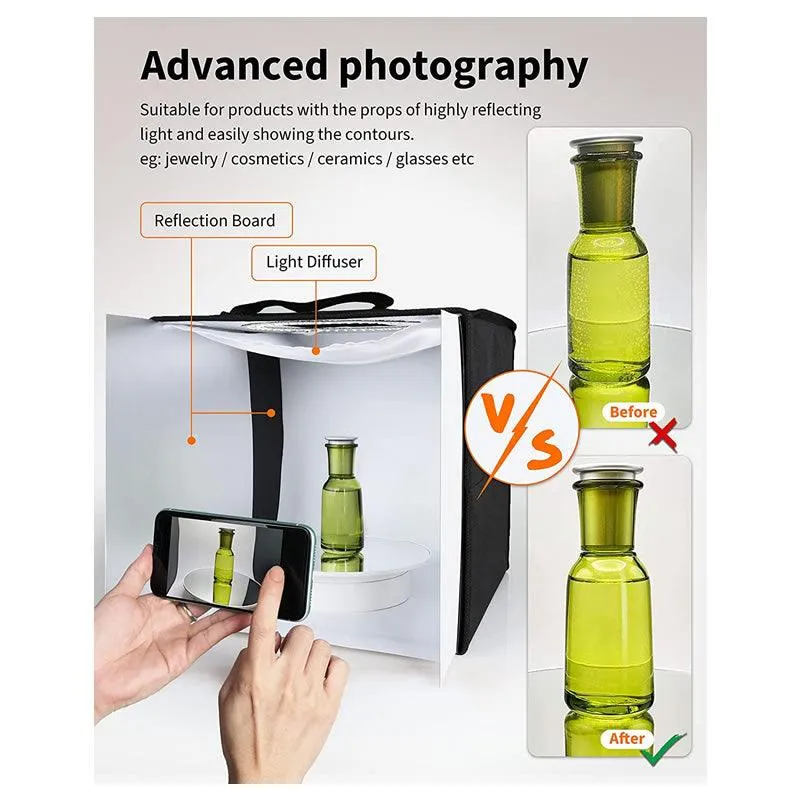 60cm Portable LED Studio Photo Box with LED Lights and 3 Backdrops