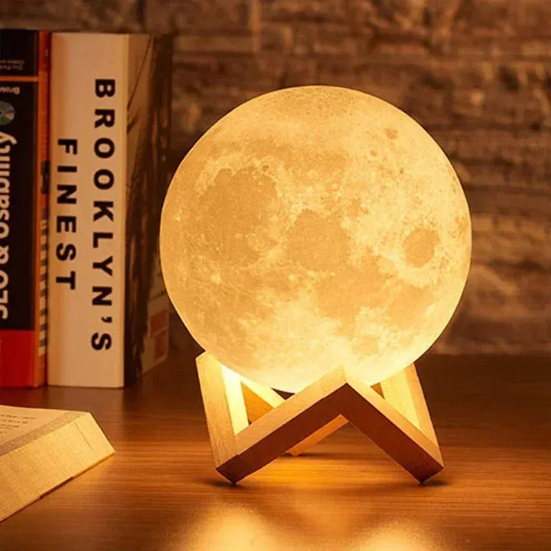 8CM LED Night Light 3D Print Moon Lamp Bedroom Decor - Light for Kids Gifts Decorations