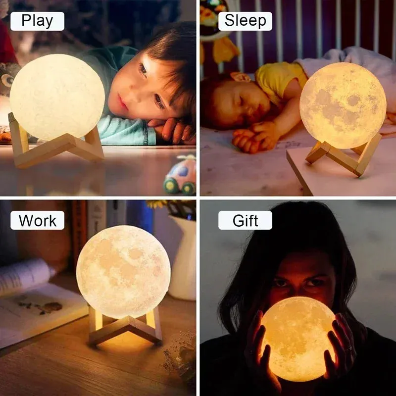 8CM LED Night Light 3D Print Moon Lamp Bedroom Decor - Light for Kids Gifts Decorations