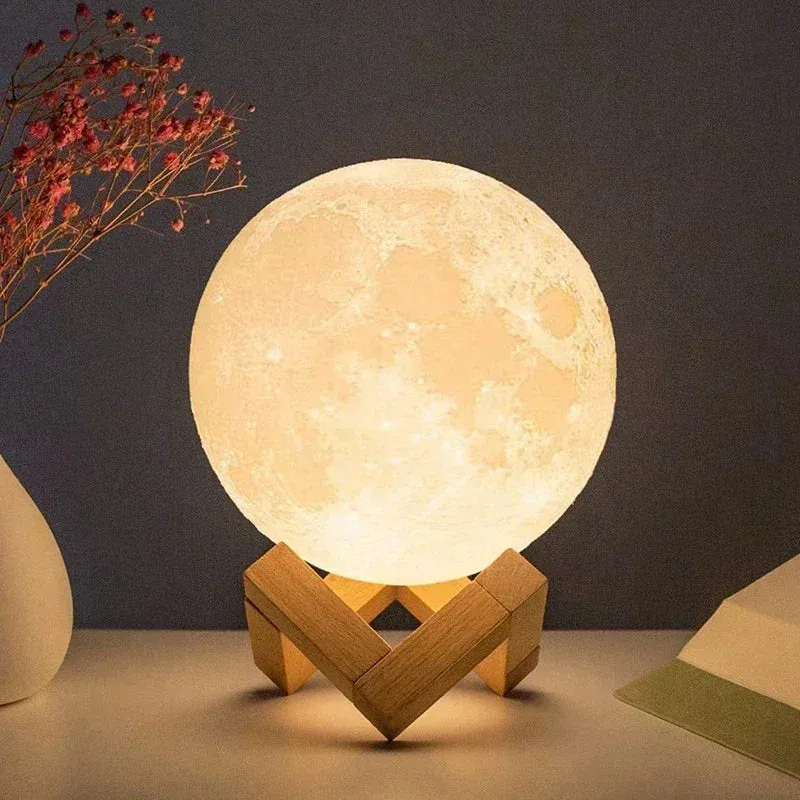 8CM LED Night Light 3D Print Moon Lamp Bedroom Decor - Light for Kids Gifts Decorations