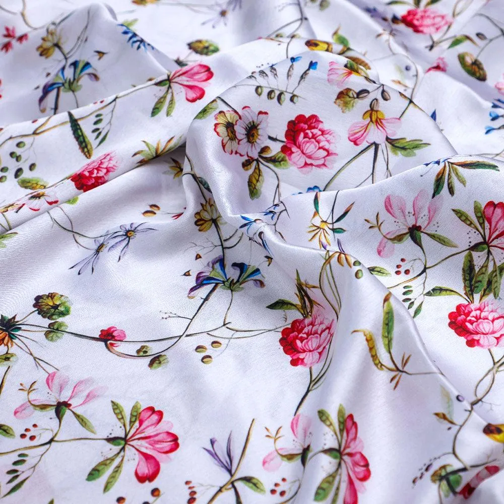 Abstract Colourful Flower Art Digital Printed Fabric - Japan Satin