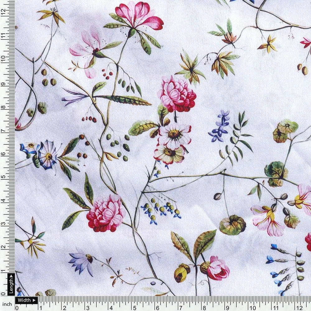 Abstract Colourful Flower Art Digital Printed Fabric - Japan Satin