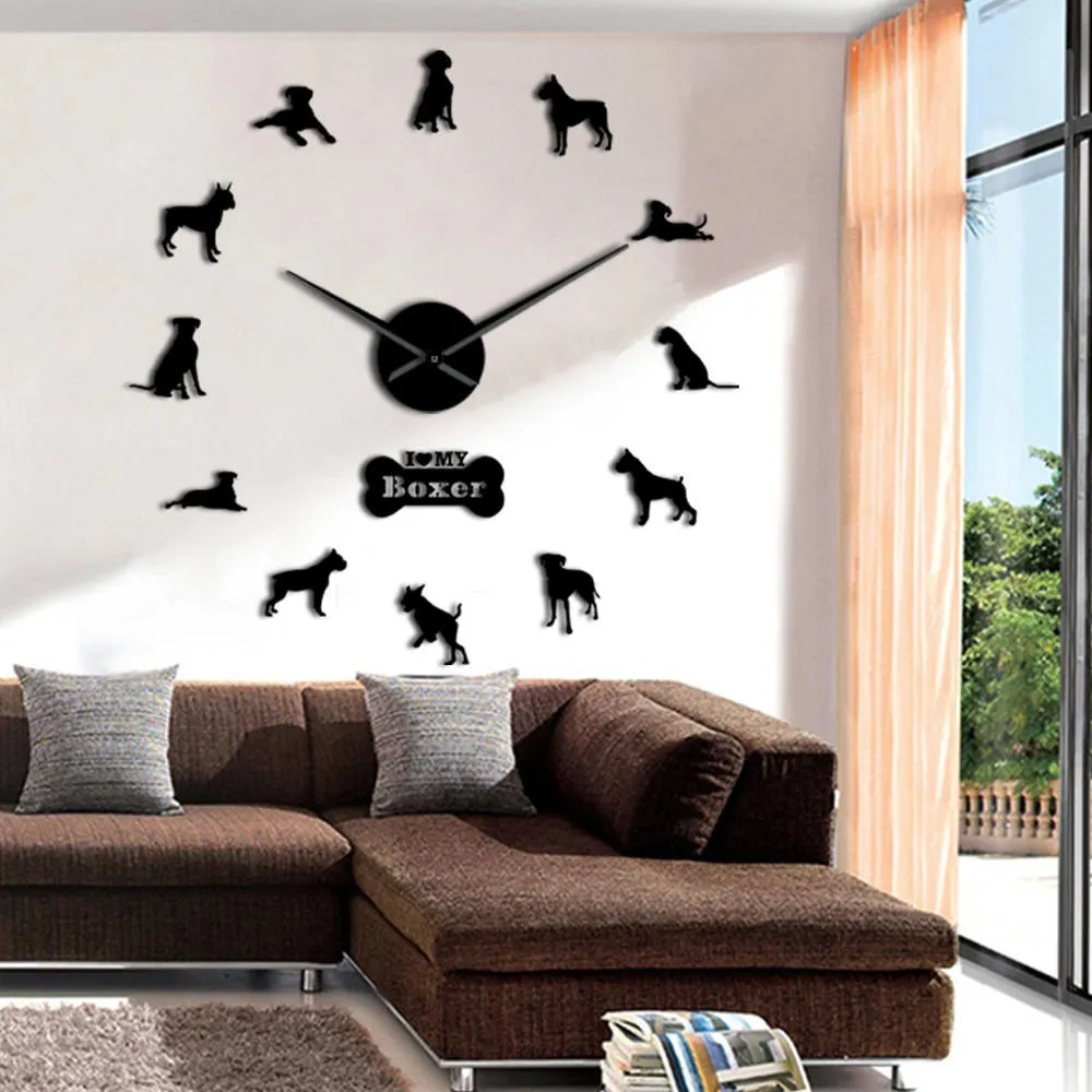 Adorable Different Dog Breeds Large Wall Art Home Decor Kennel Clubs Wall Clock DIY Giant Living Room Clock Dog Pet Owners Gift