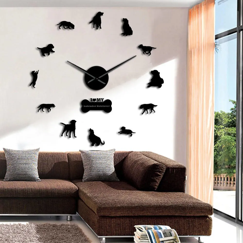 Adorable Different Dog Breeds Large Wall Art Home Decor Kennel Clubs Wall Clock DIY Giant Living Room Clock Dog Pet Owners Gift