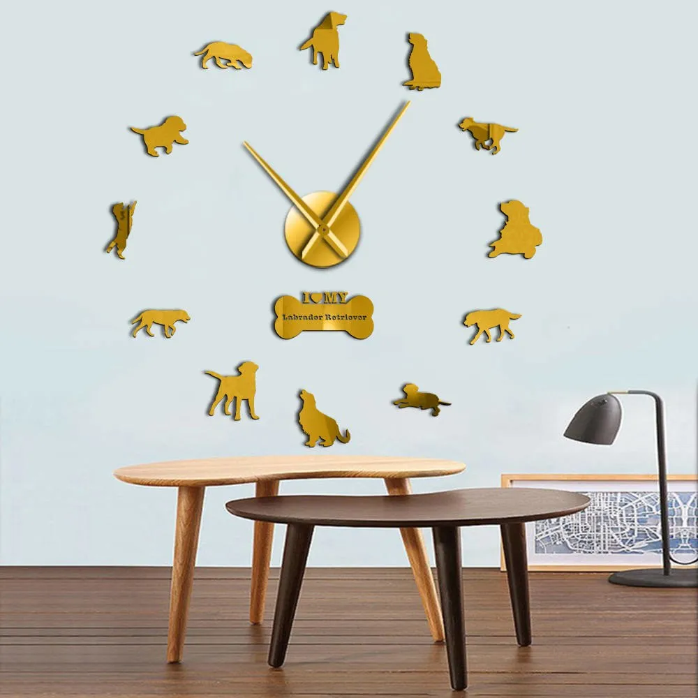 Adorable Different Dog Breeds Large Wall Art Home Decor Kennel Clubs Wall Clock DIY Giant Living Room Clock Dog Pet Owners Gift