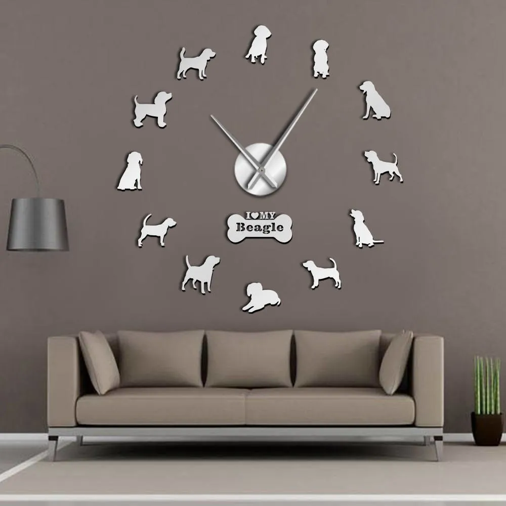Adorable Different Dog Breeds Large Wall Art Home Decor Kennel Clubs Wall Clock DIY Giant Living Room Clock Dog Pet Owners Gift
