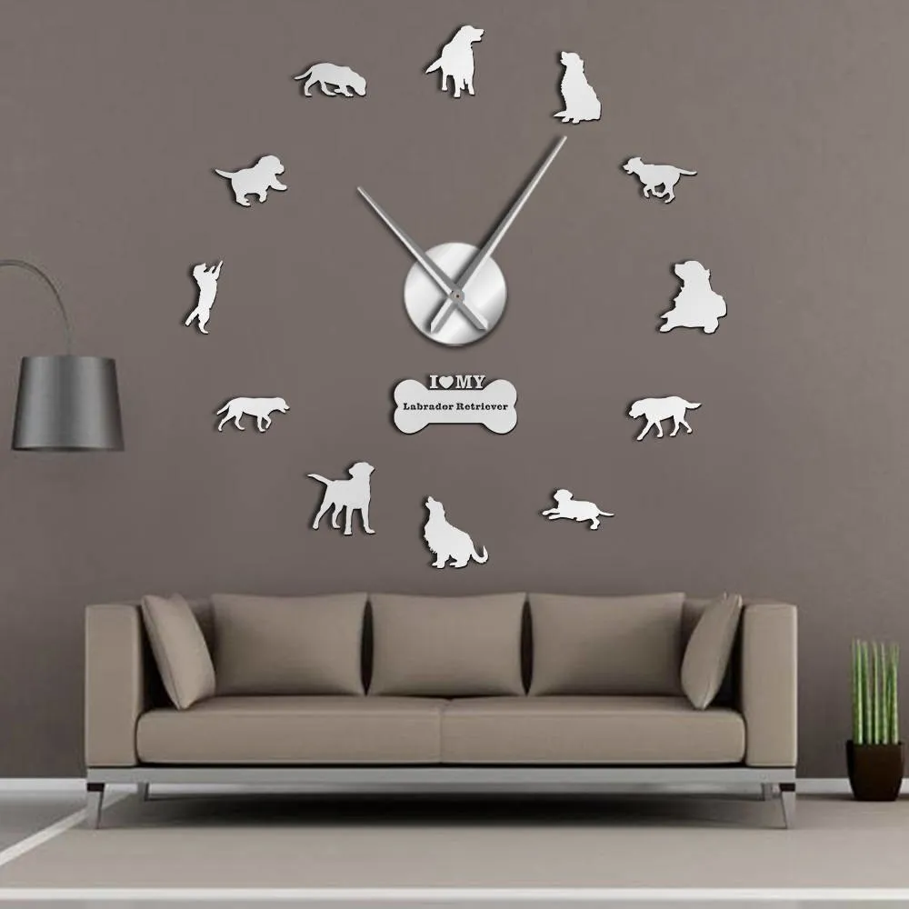 Adorable Different Dog Breeds Large Wall Art Home Decor Kennel Clubs Wall Clock DIY Giant Living Room Clock Dog Pet Owners Gift