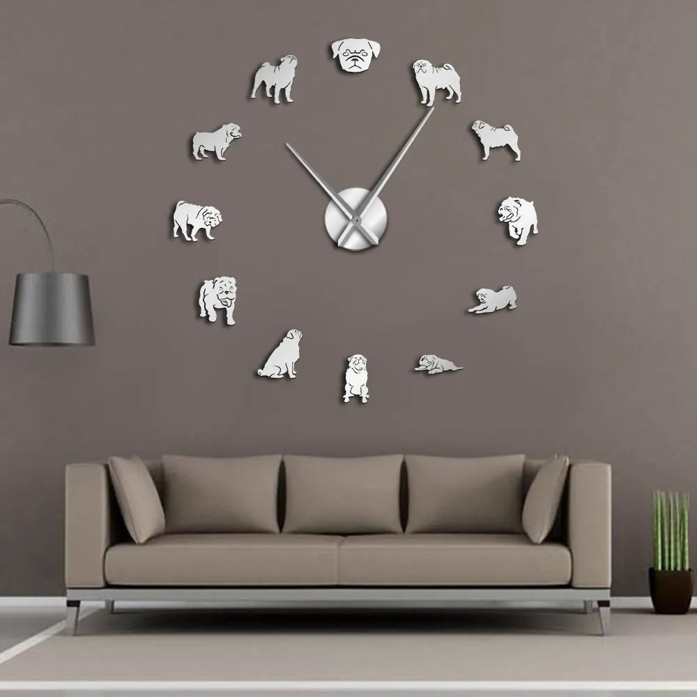 Adorable Different Dog Breeds Large Wall Art Home Decor Kennel Clubs Wall Clock DIY Giant Living Room Clock Dog Pet Owners Gift