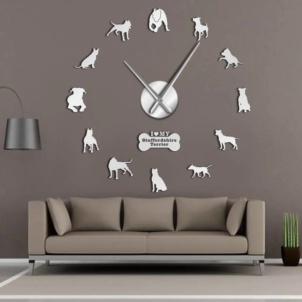 Adorable Different Dog Breeds Large Wall Art Home Decor Kennel Clubs Wall Clock DIY Giant Living Room Clock Dog Pet Owners Gift