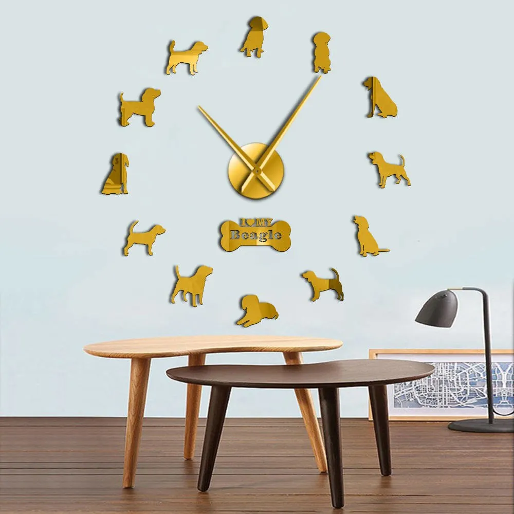 Adorable Different Dog Breeds Large Wall Art Home Decor Kennel Clubs Wall Clock DIY Giant Living Room Clock Dog Pet Owners Gift