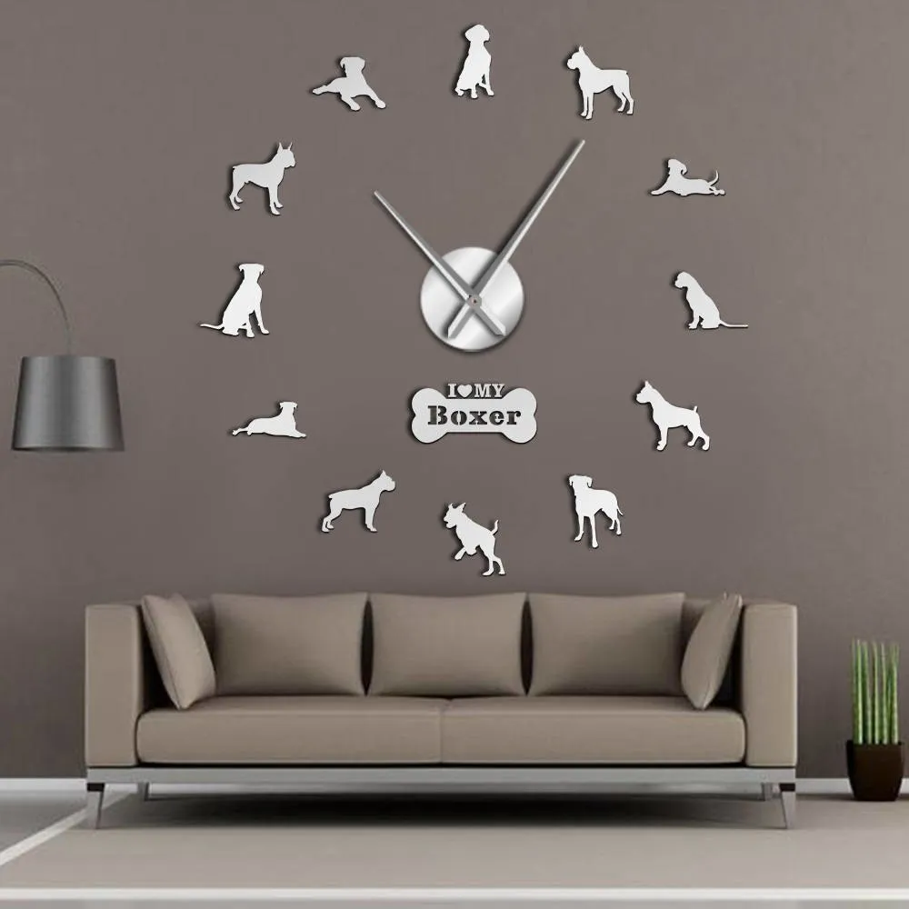 Adorable Different Dog Breeds Large Wall Art Home Decor Kennel Clubs Wall Clock DIY Giant Living Room Clock Dog Pet Owners Gift