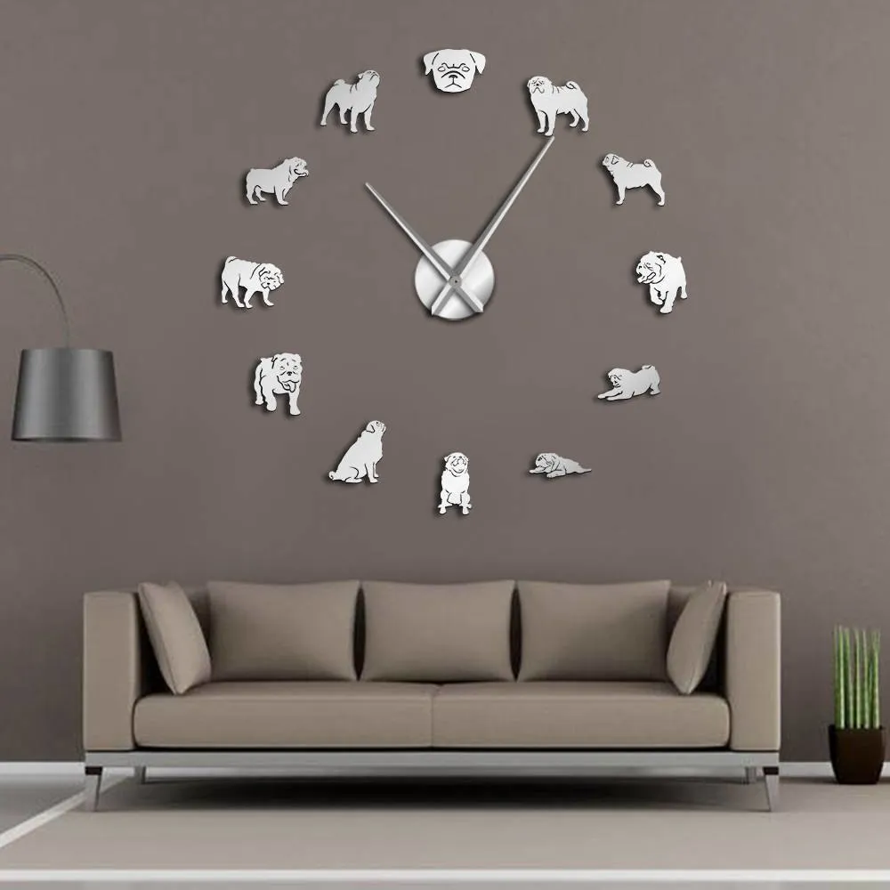 Adorable Different Dog Breeds Large Wall Art Home Decor Kennel Clubs Wall Clock DIY Giant Living Room Clock Dog Pet Owners Gift