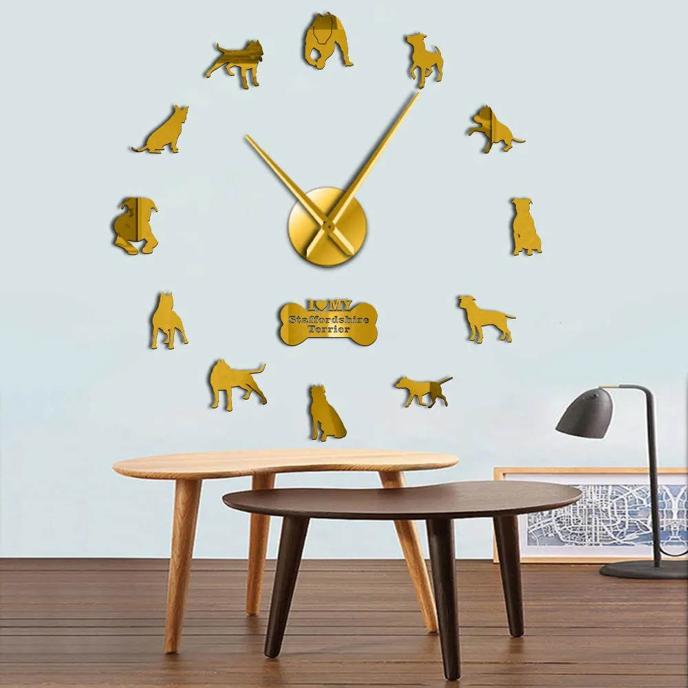 Adorable Different Dog Breeds Large Wall Art Home Decor Kennel Clubs Wall Clock DIY Giant Living Room Clock Dog Pet Owners Gift