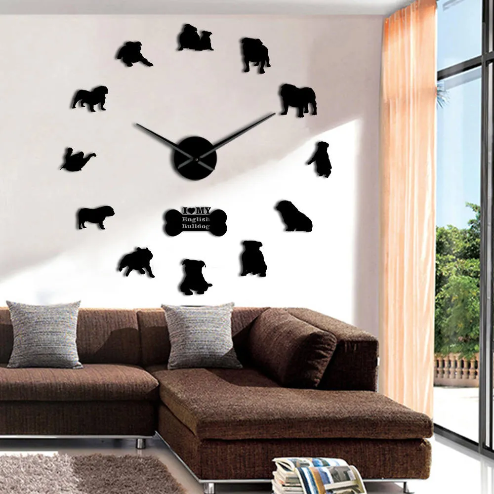 Adorable Different Dog Breeds Large Wall Art Home Decor Kennel Clubs Wall Clock DIY Giant Living Room Clock Dog Pet Owners Gift