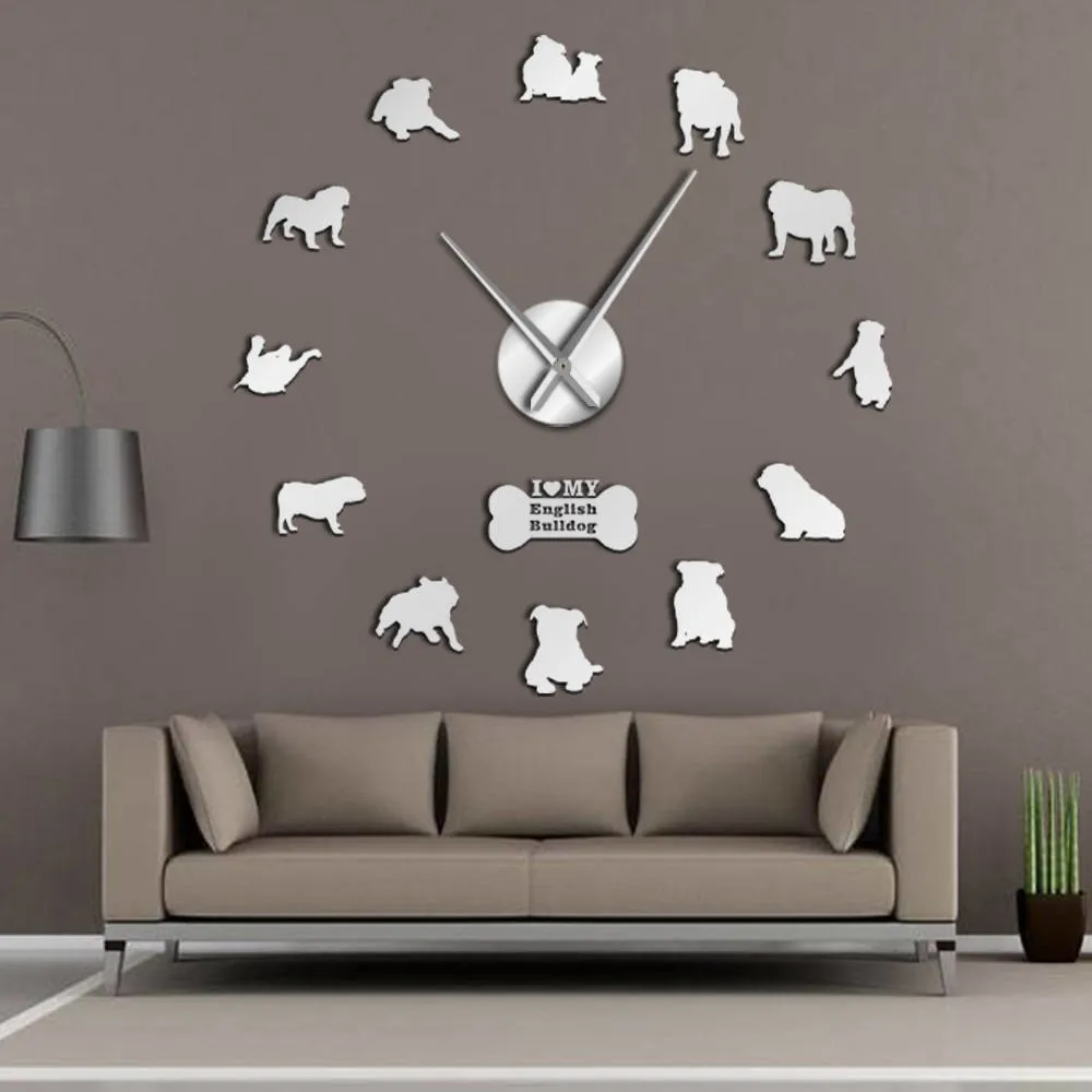 Adorable Different Dog Breeds Large Wall Art Home Decor Kennel Clubs Wall Clock DIY Giant Living Room Clock Dog Pet Owners Gift