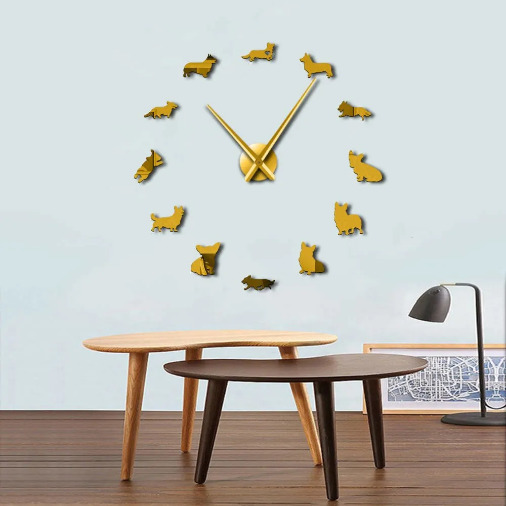 Adorable Different Dog Breeds Large Wall Art Home Decor Kennel Clubs Wall Clock DIY Giant Living Room Clock Dog Pet Owners Gift