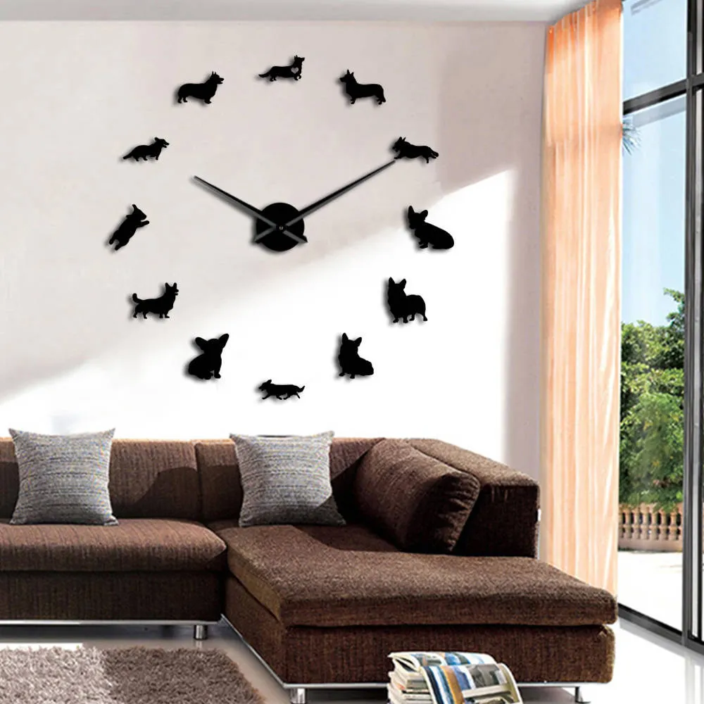 Adorable Different Dog Breeds Large Wall Art Home Decor Kennel Clubs Wall Clock DIY Giant Living Room Clock Dog Pet Owners Gift