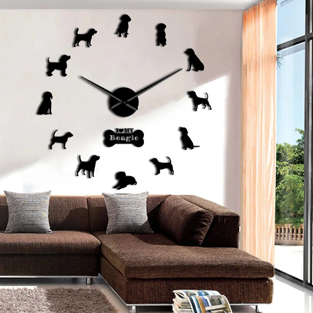 Adorable Different Dog Breeds Large Wall Art Home Decor Kennel Clubs Wall Clock DIY Giant Living Room Clock Dog Pet Owners Gift