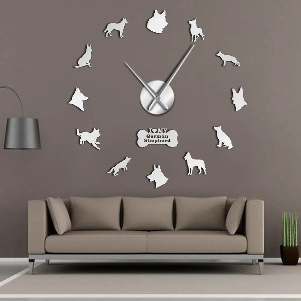 Adorable Different Dog Breeds Large Wall Art Home Decor Kennel Clubs Wall Clock DIY Giant Living Room Clock Dog Pet Owners Gift