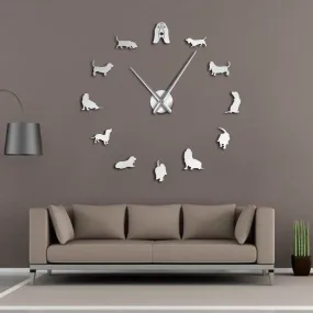Adorable Different Dog Breeds Large Wall Art Home Decor Kennel Clubs Wall Clock DIY Giant Living Room Clock Dog Pet Owners Gift