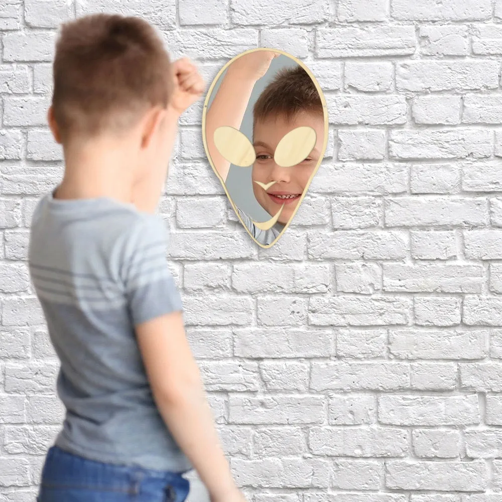 Alien ET Extraterrestrial Cute Wall Mirror E.T. Science Galaxy Planet Nursery Kid Room Decor Acrylic Mirror With Wooden Back