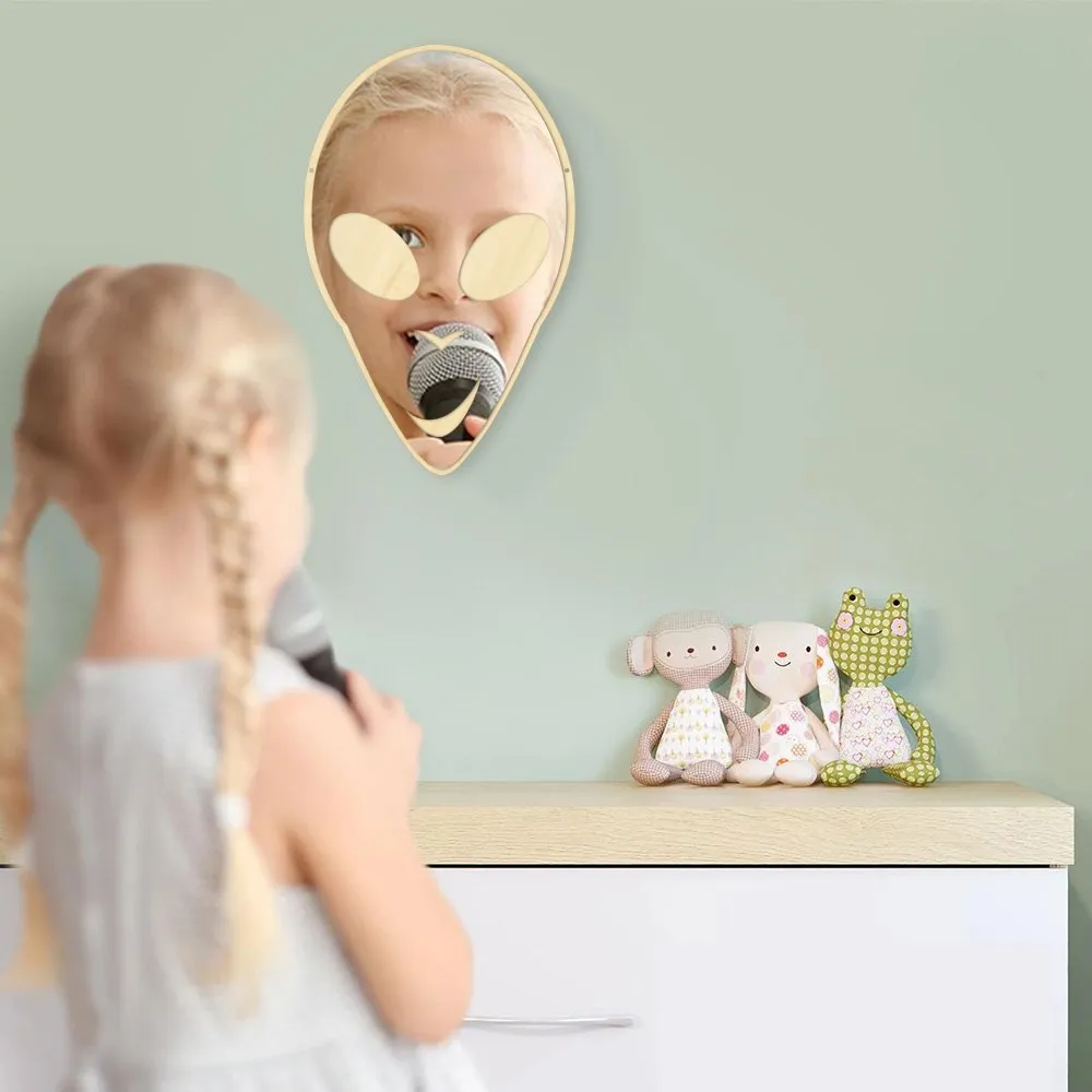 Alien ET Extraterrestrial Cute Wall Mirror E.T. Science Galaxy Planet Nursery Kid Room Decor Acrylic Mirror With Wooden Back