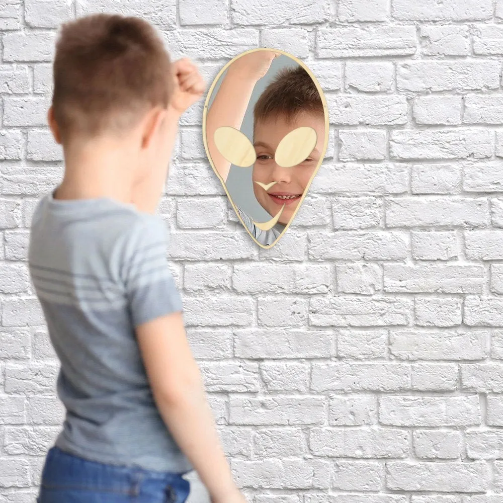 Alien ET Extraterrestrial Cute Wall Mirror E.T. Science Galaxy Planet Nursery Kid Room Decor Acrylic Mirror With Wooden Back