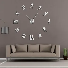 American Football Players DIY Giant Wall Clock Rugby Fans Sports Room Wall Decor Modern Design Large Frameless Clock Wall Watch