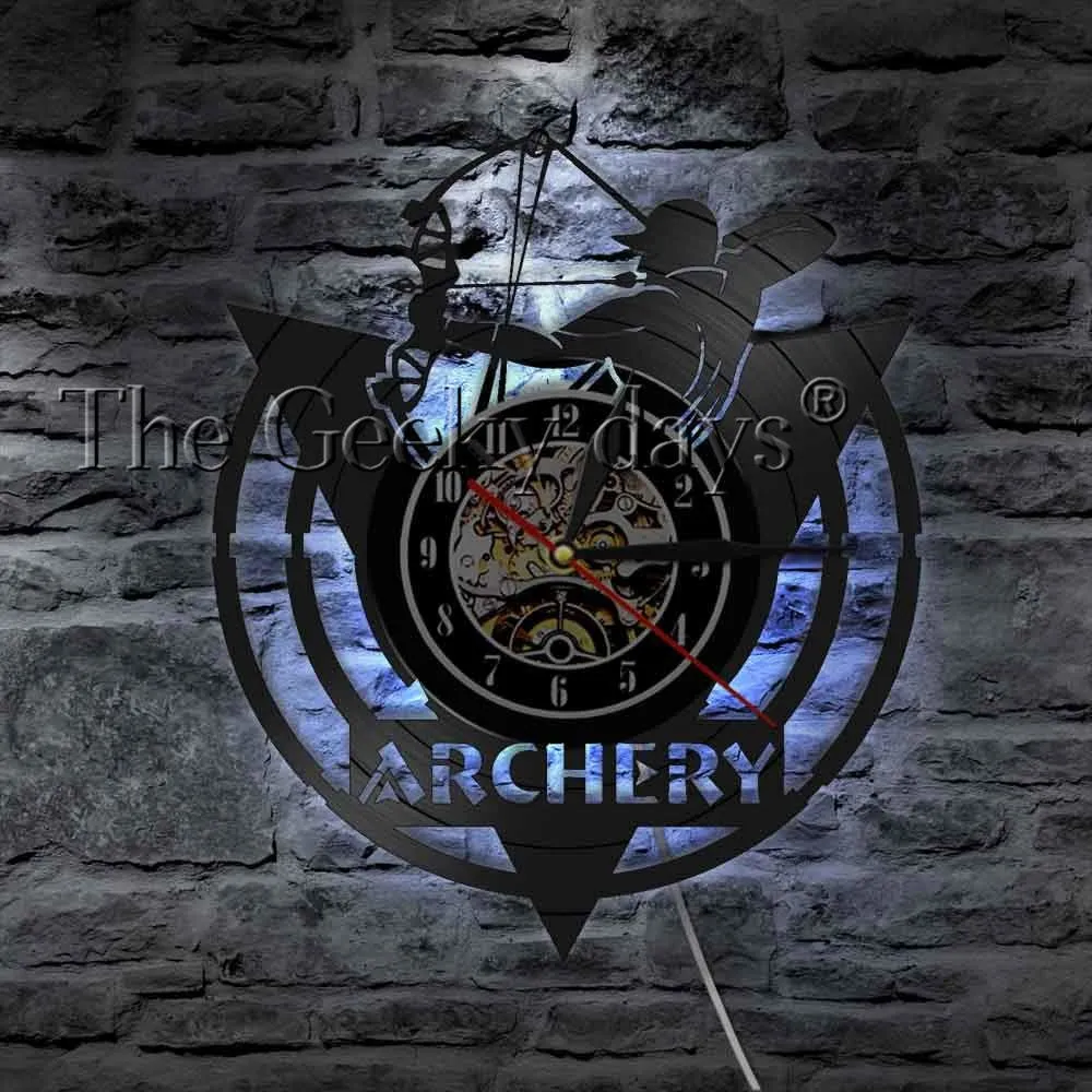 Arrows In The Hands Of Warriors Archery Bow Archery Wall Clock Archery Logo Shoot Bow Target Vinyl Record Wall Clock Archer Gift