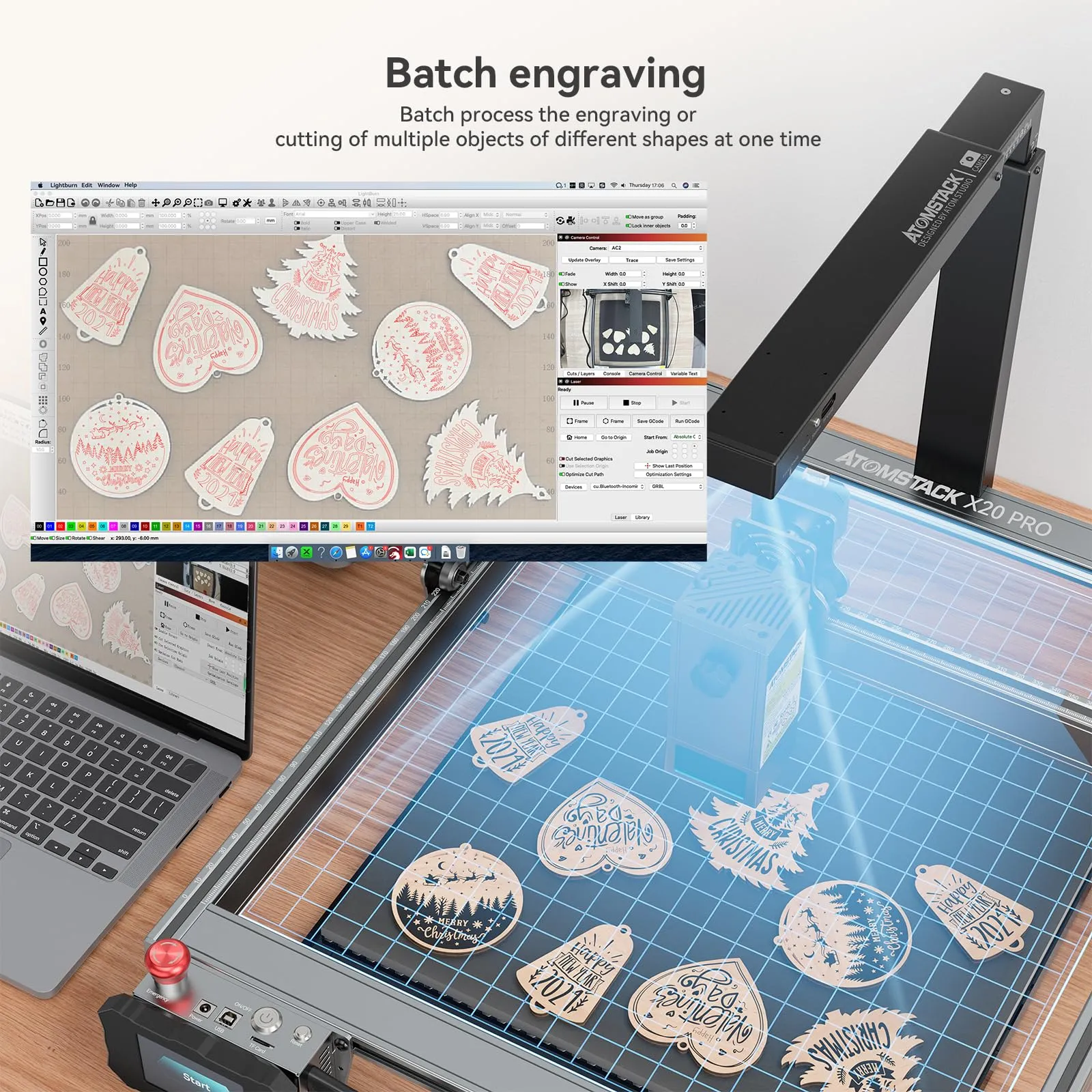 ATOMSTACK A70 X70 Pro 70W laser Engraver With F3 Matrix Table 60L/min Automatic Air F60 400*500 mm With AC2 Lightburn Camera