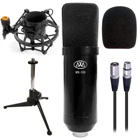 AxcessAbles Cardioid XLR Condenser Microphone - Recording and Podcast Mic Compatible with Scarlett, Behringer PreSonus Studio, Audio Interfaces, Phantom Powered Audio Mixers (MX-100)